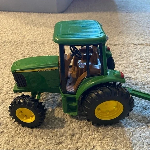 John Deere Metal Diecast Tractor Toy W/ Flatbed Trailer Green